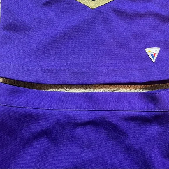 purple / gold / black / white Varsity real high school cheerleading uniform - Picture 5 of 14